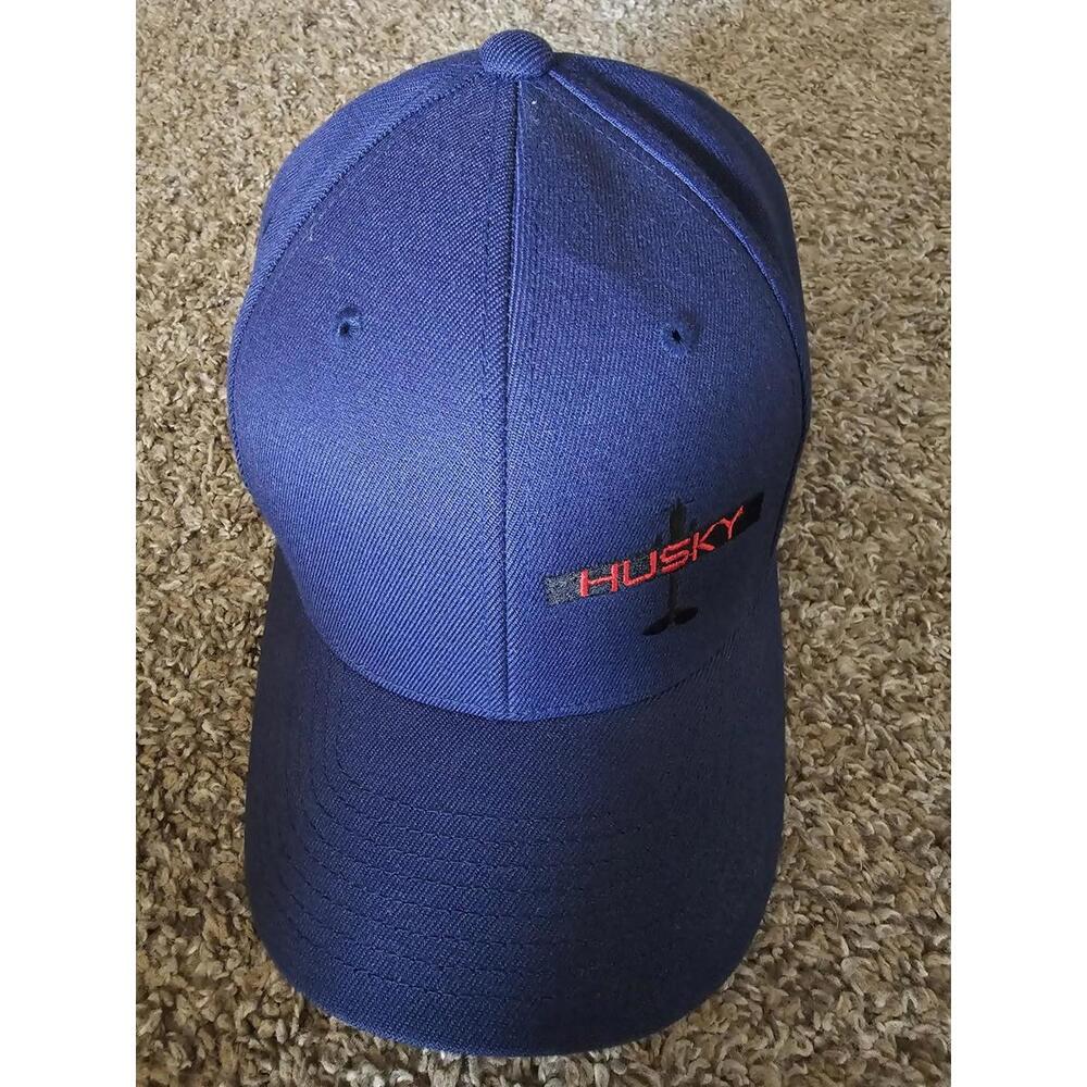 HUSKY plane handcrafted WY USA L-XL Yupoong Flexfit hat Blue - Picture 2 of 8